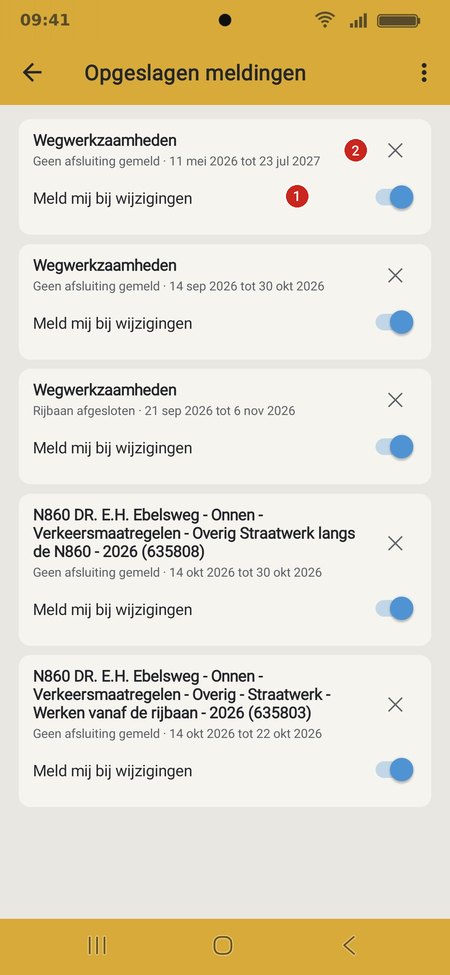 Het scherm Opgeslagen meldingen