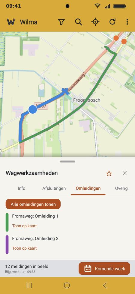 Eén omleiding getoond op de kaart