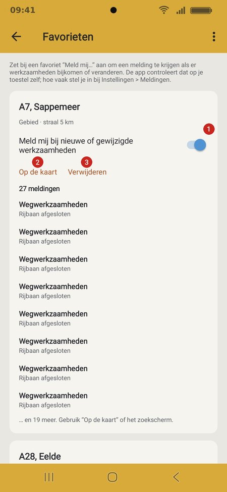 Een favoriet met de schakelaar Meld mij