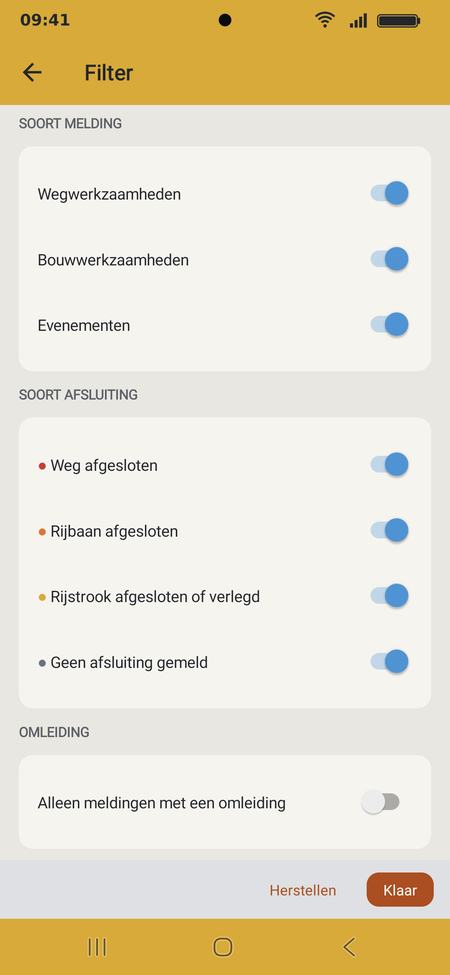 Het filterscherm