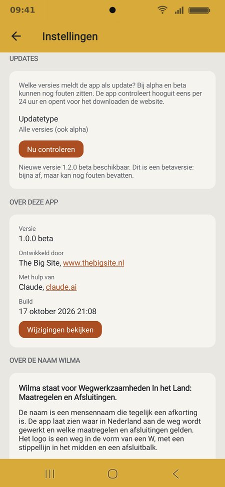 Instellingen voor updates en Over deze app