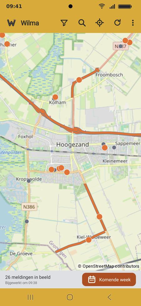 De kaart met werkzaamheden en afsluitingen