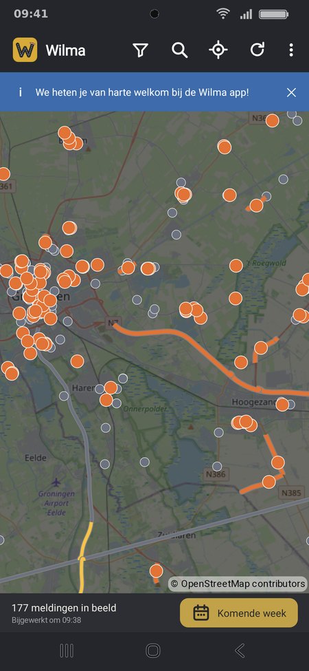 Een mededeling als balk, donker thema