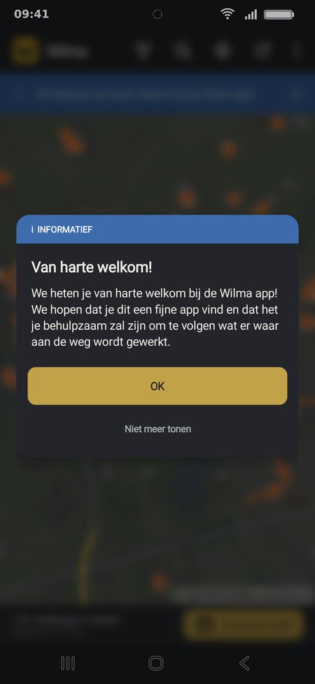 Een mededeling als popup, donker thema