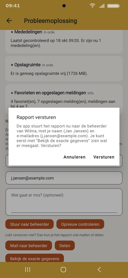 Wilma vraagt of je het rapport wilt versturen