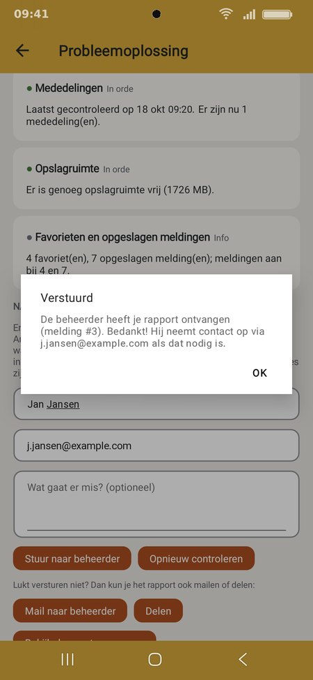 De bevestiging dat het rapport is ontvangen