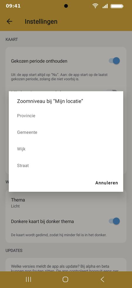 Het zoomniveau bij Mijn locatie kiezen
